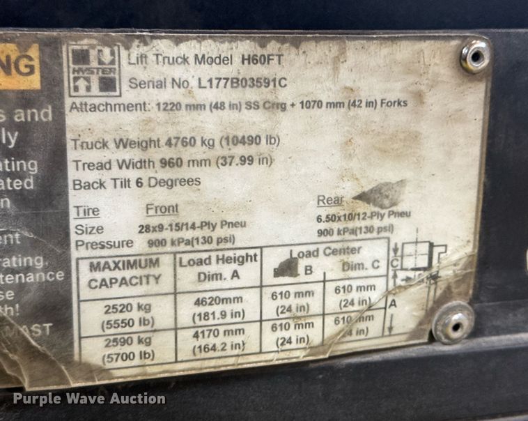 image for item DO0911 Hyster H60FT forklift