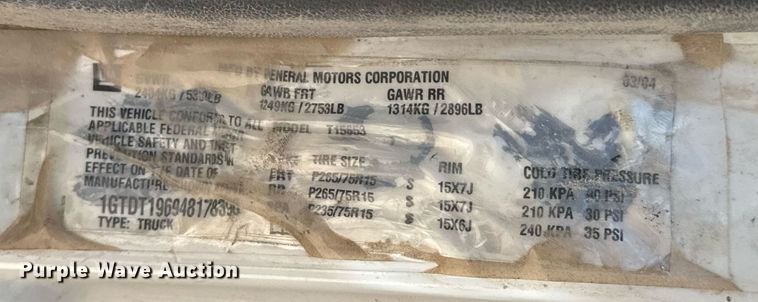 image for item DO0934 2004 GMC Canyon Ext. Cab pickup truck