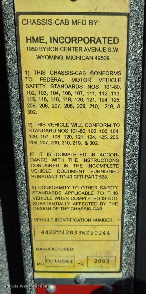 image for item DP6326 2003 HME Central States Fire Apparatus ladder fire truck