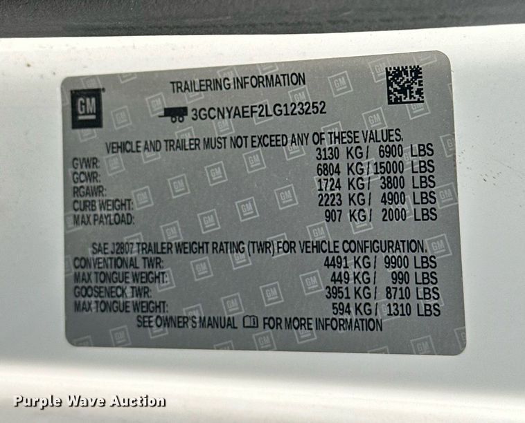 image for item DS3659 2020 Chevrolet Silverado 1500 pickup truck