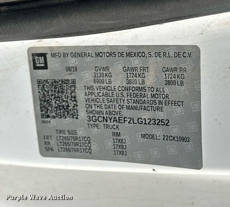 image for item DS3659 2020 Chevrolet Silverado 1500 pickup truck