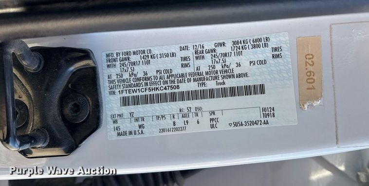 image for item DS3703 2017 Ford F150 XL SuperCrew pickup truck