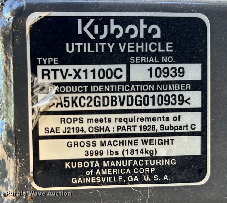 image for item DS4279 2013 Kubota RTV X1100C utility vehicle