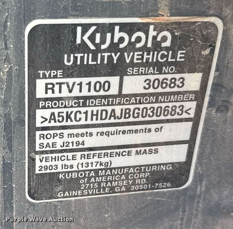 image for item DS4280 2011 Kubota RTV1100 utility vehicle