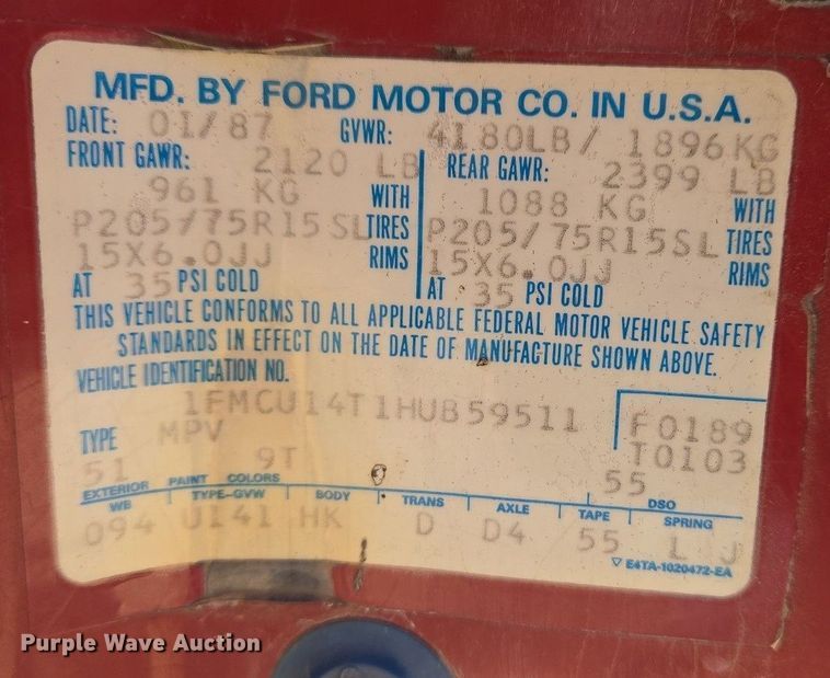 image for item DS5375 1987 Ford Bronco II SUV