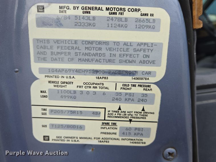 image for item DT4837 1984 Buick LeSabre 