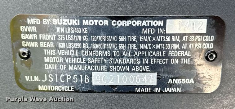 image for item DY8025 2012 Suzuki Burgman 650 motorcycle