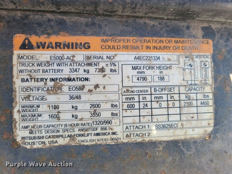 image for item EA2420 Caterpillar E5000-AC forklift