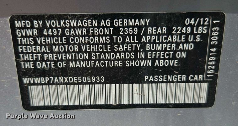 image for item EC0967 2013 Volkswagen CC 