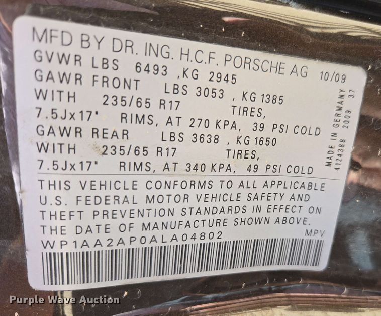 image for item EC1014 2010 Porsche Cayenne SUV