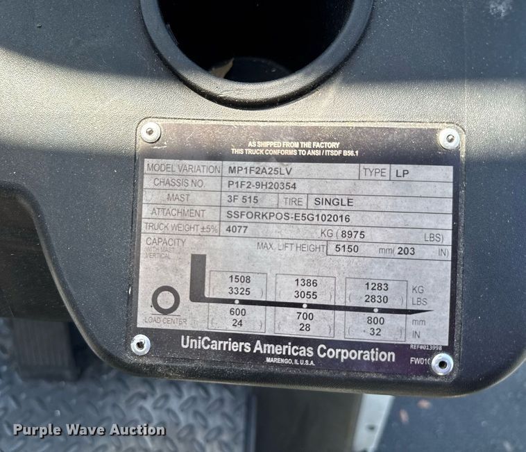 image for item EC3546 2016 UniCarriers PF50 forklift