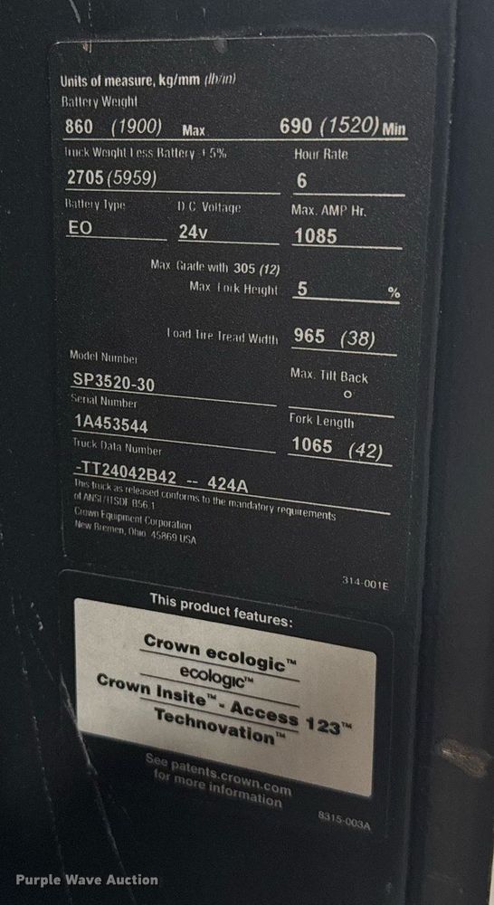 image for item EC3550 2016 Crown SP3520-30 order picker