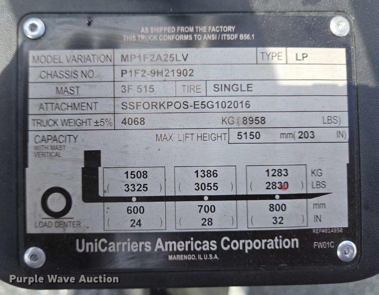 image for item EC4186 2016 UniCarriers PF50 forklift