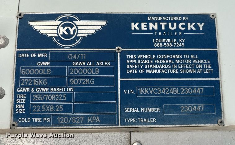 image for item EF3010 2011 Kentucky dry van trailer