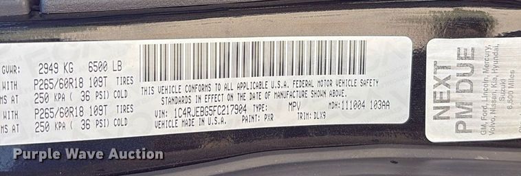 image for item EF3014 2015 Jeep Grand Cherokee SUV