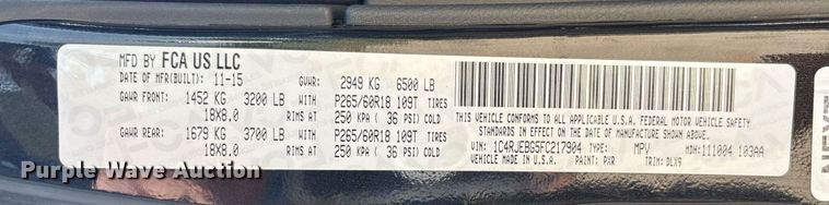 image for item EF3014 2015 Jeep Grand Cherokee SUV