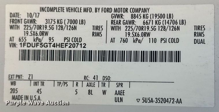 image for item EG5730 2017 Ford F550 Super Duty box truck