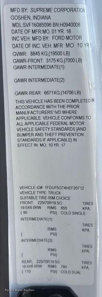 image for item EG5730 2017 Ford F550 Super Duty box truck