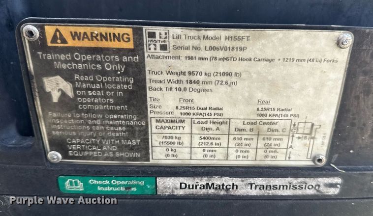 image for item EG5744 2016 Hyster H155FT forklift