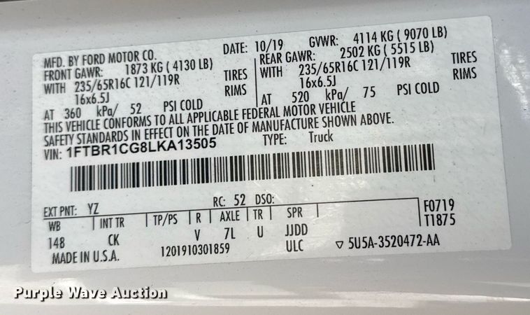 image for item EG5748 2020 Ford Transit 250 van