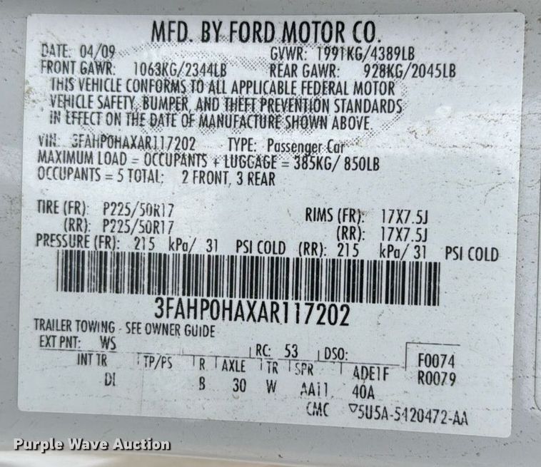 image for item EG6403 2010 Ford Fusion SE  