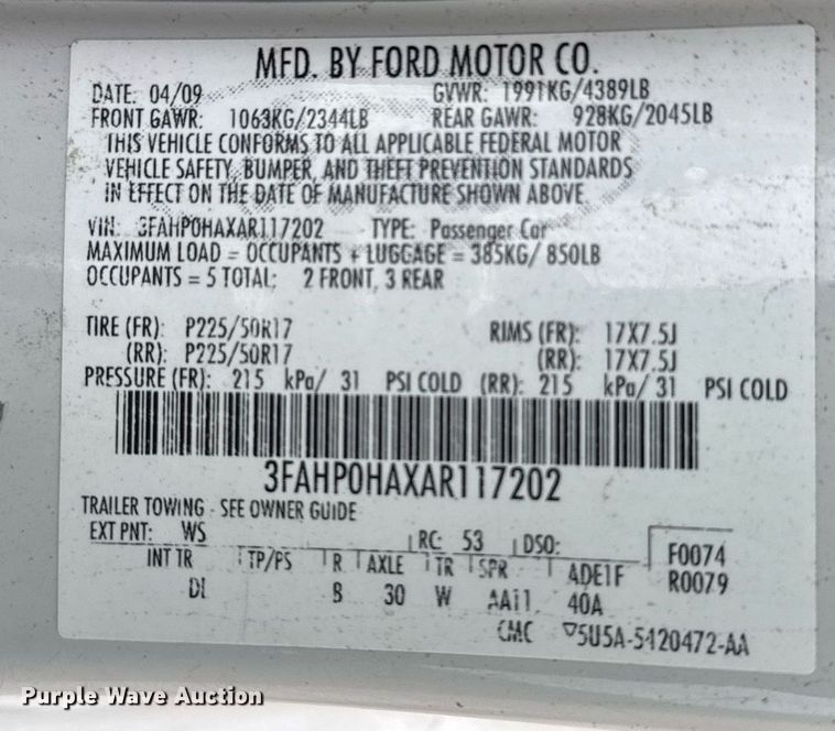 image for item EG6403 2010 Ford Fusion SE  