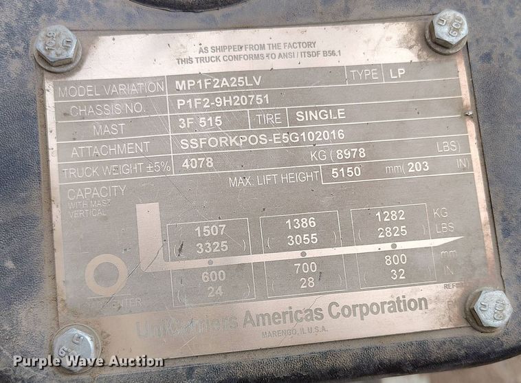 image for item EH0281 2016 UniCarriers PF50 forklift