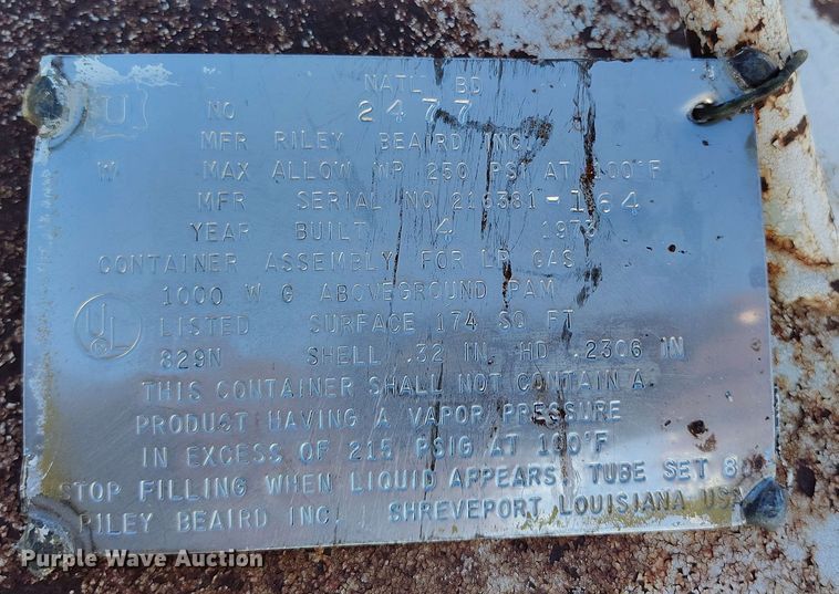 image for item EH0294 1973 Riley Beaird Inc. LPG tank