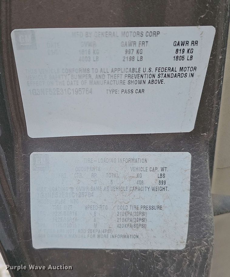 image for item EH8874 2001 Oldsmobile Alero 