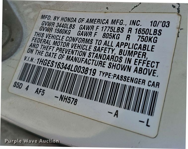 image for item EH8884 2004 Honda Civic 