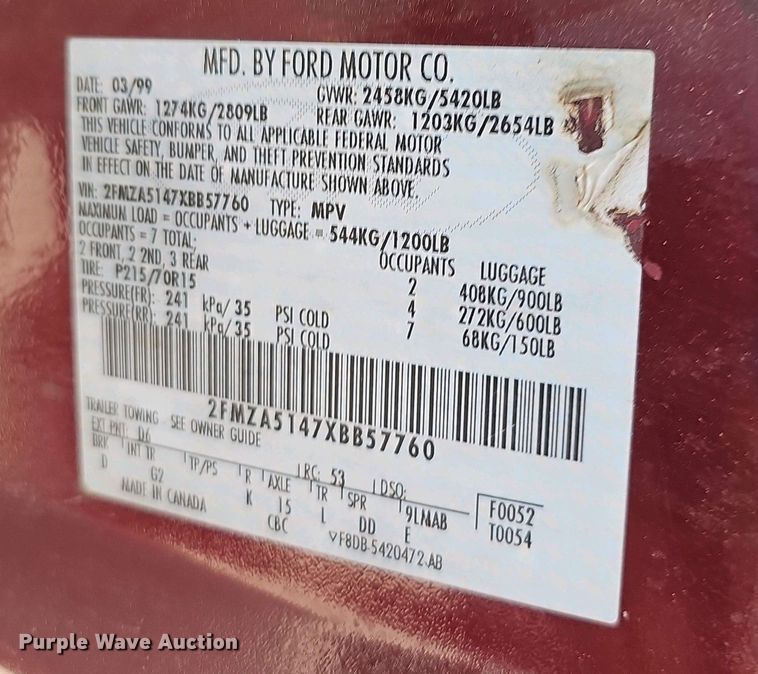 image for item EH8888 1999 Ford Windstar LX van