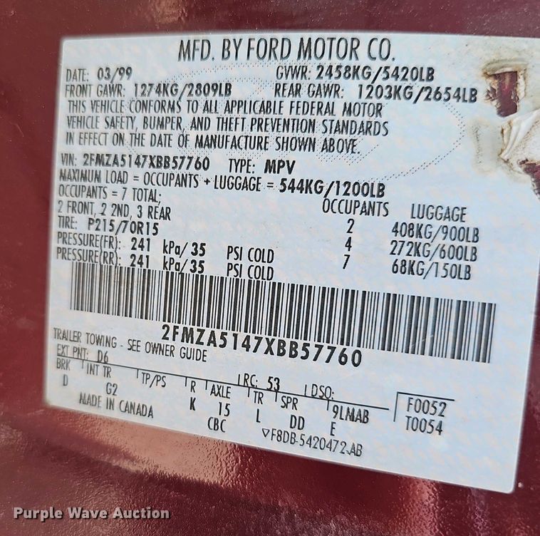 image for item EH8888 1999 Ford Windstar LX van