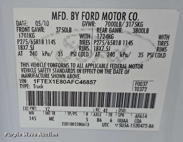 image for item EH8898 2010 Ford F150 SuperCab pickup truck
