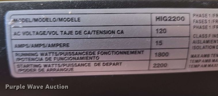 image for item EH8917 Hustler HIG2200 generator