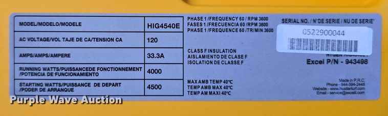 image for item EH8919 Hustler HIG4540E inverter generator