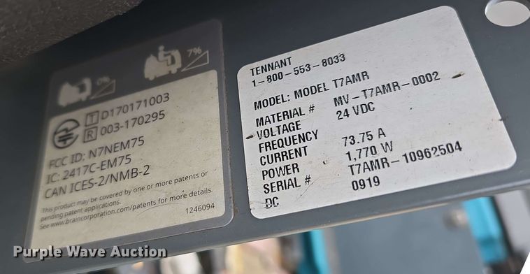 image for item EH8930 2019 Tennant T7AMR floor scrubber