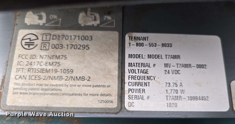 image for item EH8931 2020 Tennant T7AMR floor scrubber