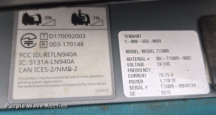 image for item EH8932 2019 Tennant T7AMR floor scrubber