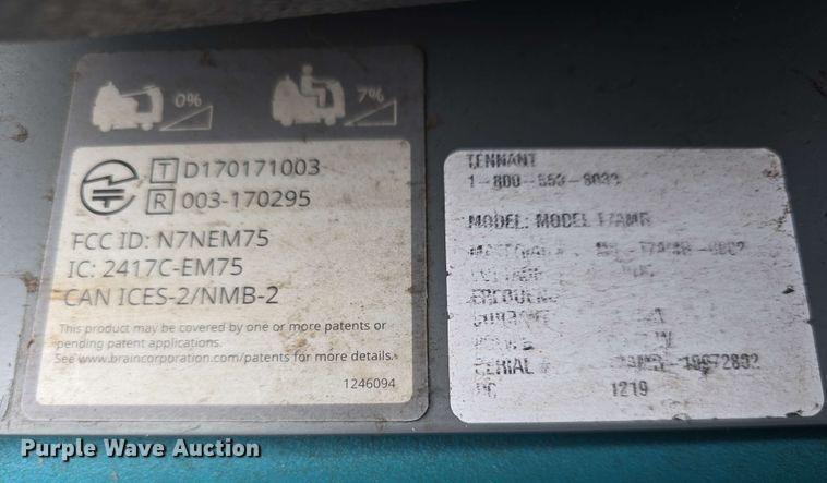 image for item EH8933 2019 Tennant T7AMR floor scrubber