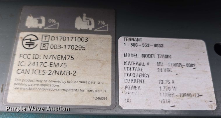 image for item EH8936 2019 Tennant T7AMR floor scrubber