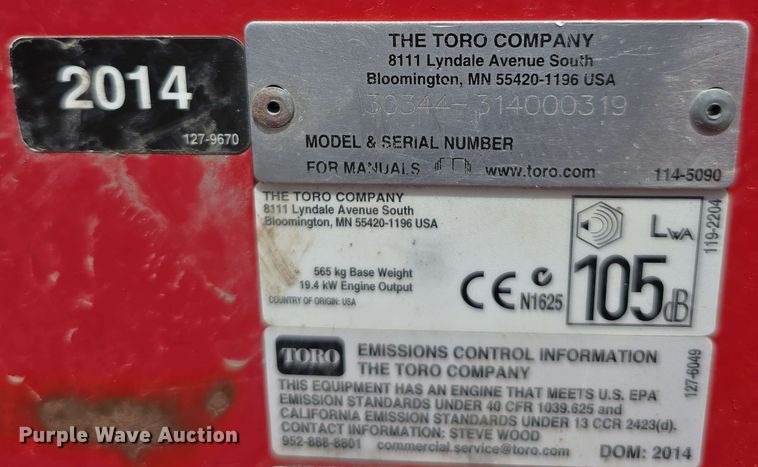 image for item EH8944 2014 Toro Groundsmaster 3280-D lawn mower