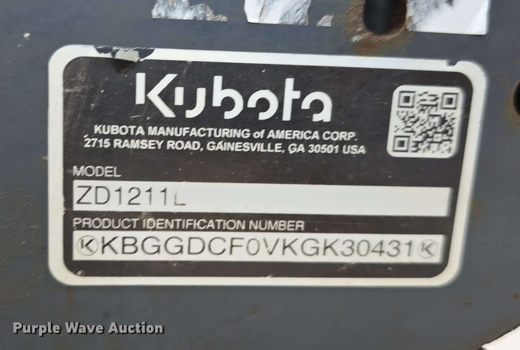 image for item EH8947 2019 Kubota ZD1211L ZTR lawn mower