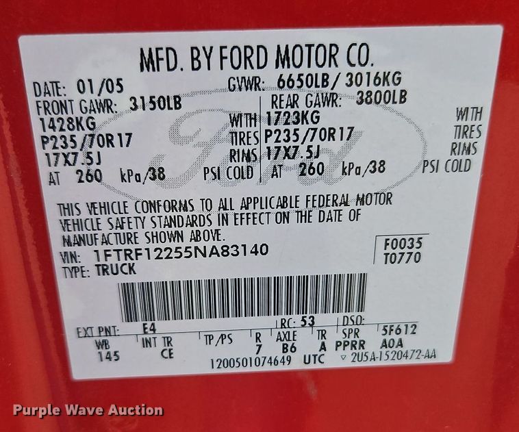 image for item EI8986 2005 Ford F150 pickup truck