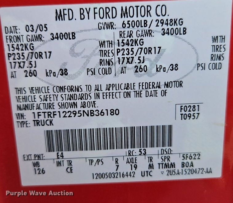 image for item EI8987 2005 Ford F150 pickup truck