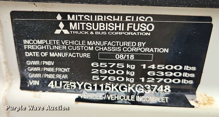 image for item EJ0000 2019 Mitsubishi Fuso FE140 flatbed truck