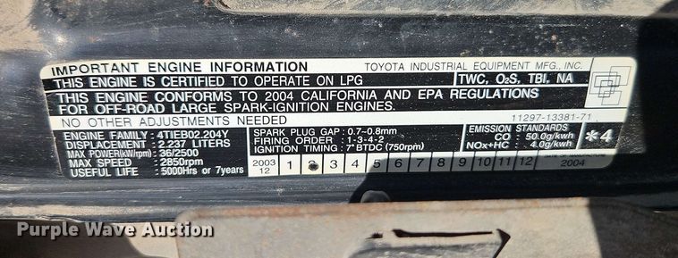 image for item EJ0018 2004 Toyota 7FGOU30 forklift