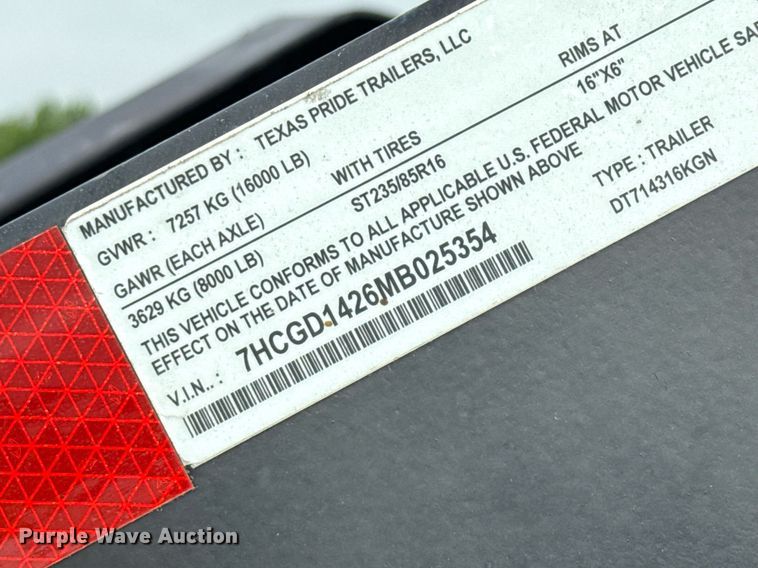 image for item EJ3668 2021 Texas Pride DT714316KGN dump trailer