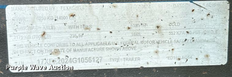 image for item EJ3669 2016 Texas Bragg ED182LEO14 utility trailer
