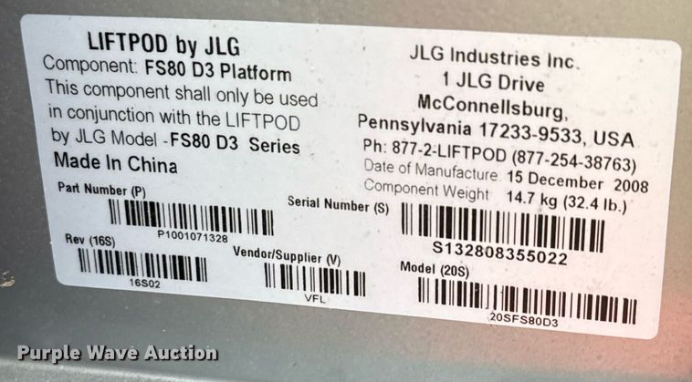 image for item EJ3684 JLG FS80 LiftPod vertical lift