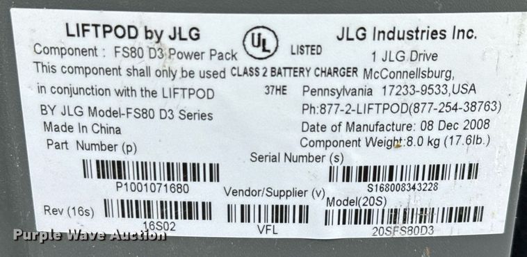 image for item EJ3684 JLG FS80 LiftPod vertical lift